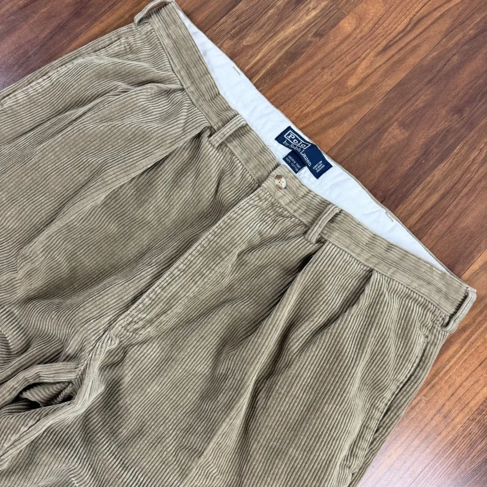 Polo Ralph Lauren Andrew Pant Baggy Wide Leg Corduroy Tan Khaki 40x32 Mens